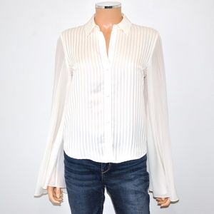 ALEXANDER WANG Ivory Silk Pleated Cape Blouse - Sz 4